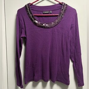Apt. 9 Purple  Sequin Embellished Long Sleeve Top Size Petite M